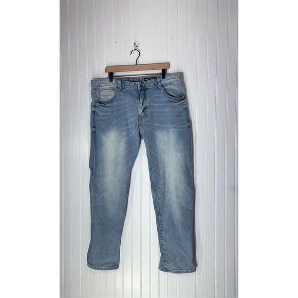 Smoke Rise Light Wash Straight Fit Jeans 42x32 Distressed Denim Streetwear - Picture 1 of 5